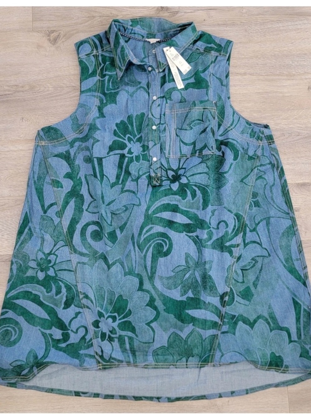 Anthropologie Pilcro Sleeveless Collared Denim Mini Dress Green Blue sz SP - Picture 3 of 12